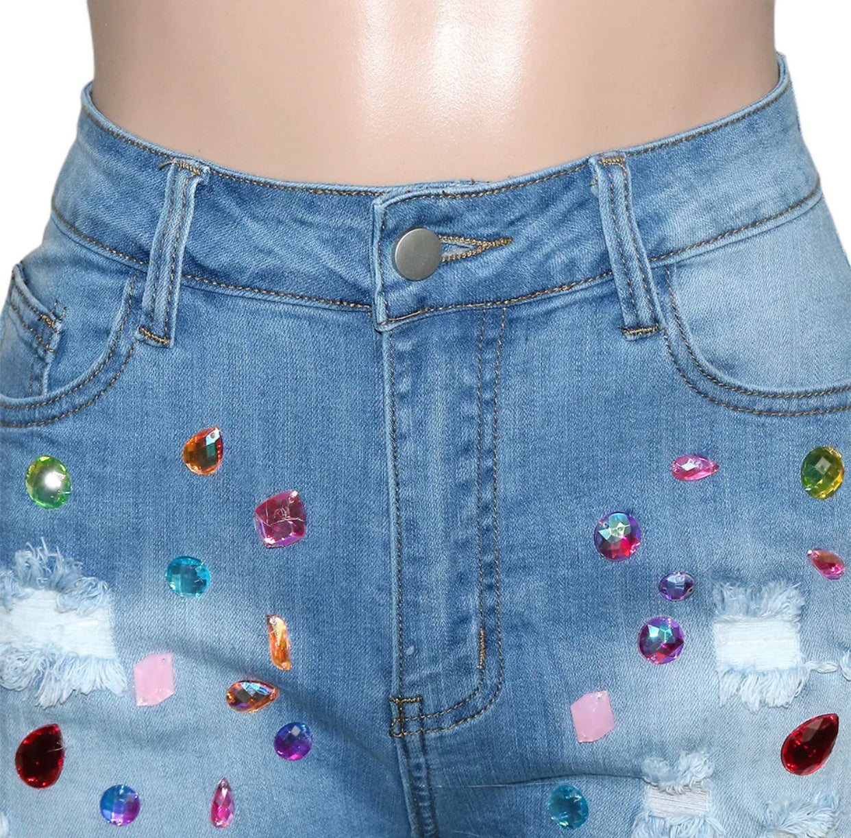 Larsa Bedazzled Denim Shorts